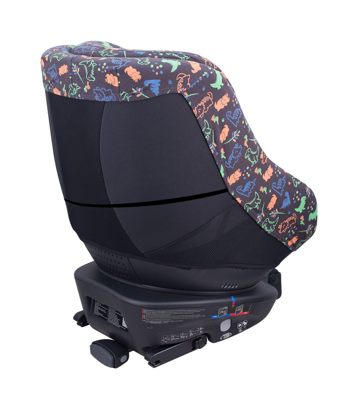 Joie Spin 360 e Nuna Rebl - Vista traseira do dinossauro feliz