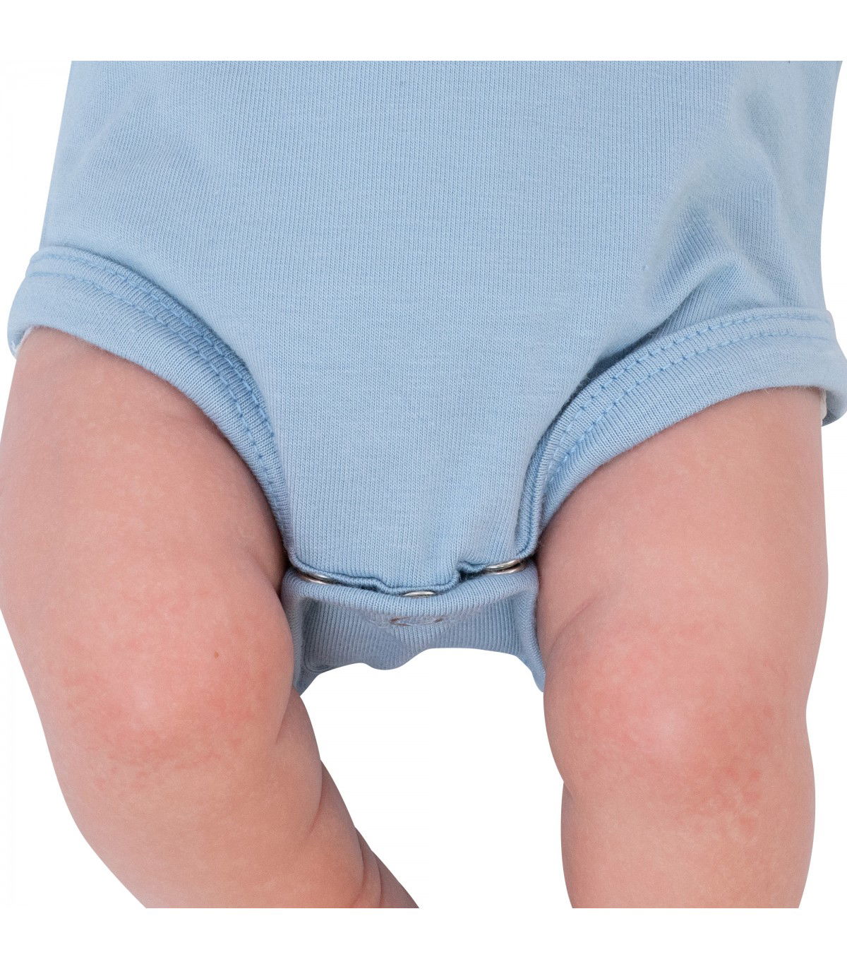 Body de primeiro uso para bebê Azul Bebê Manga Curta - Detalhe Perna